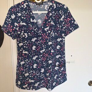 Options Women's Printed Scrub Top with Front Pockets Size S/P